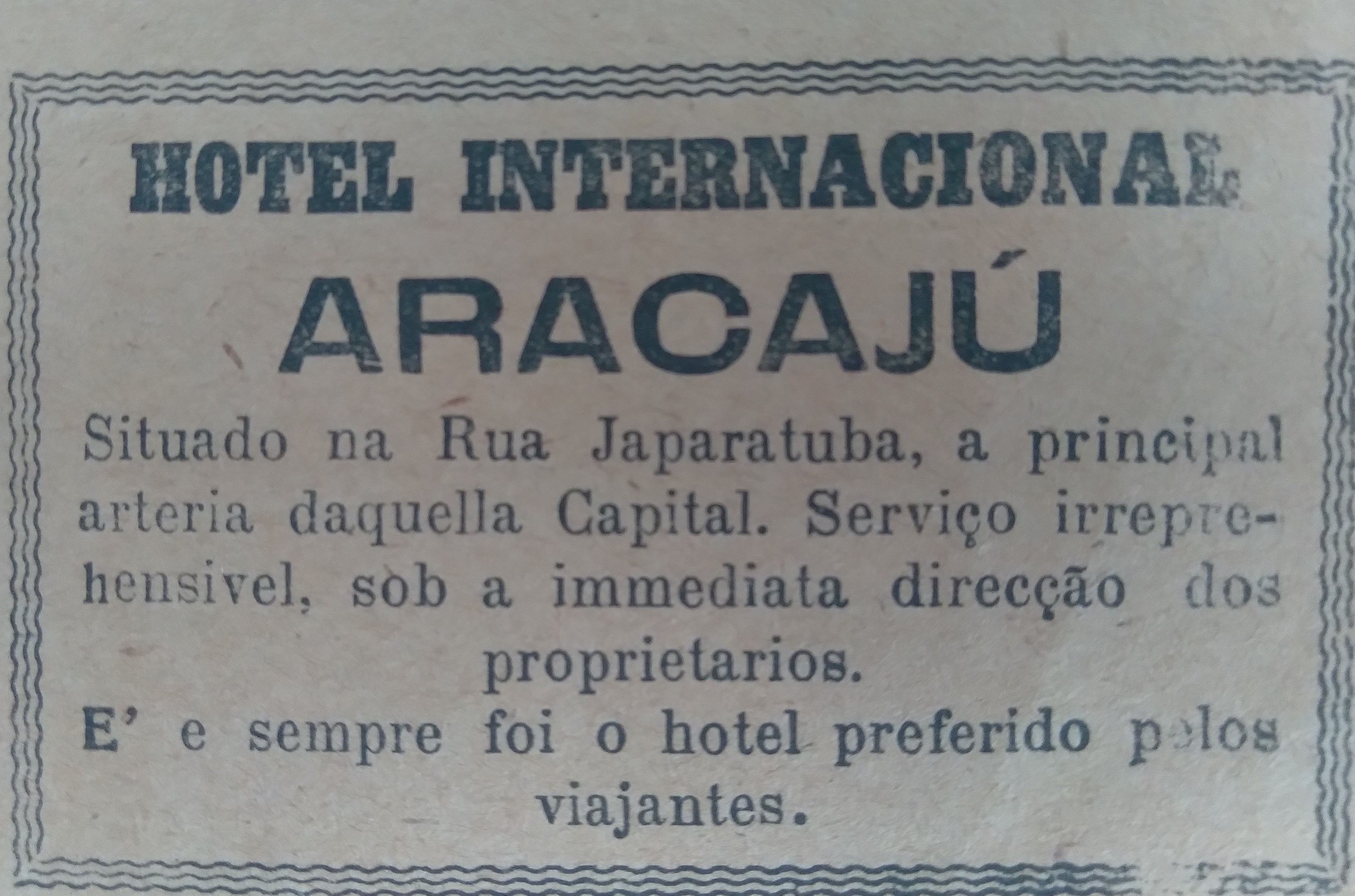 Anúncio do Hotel Internacional de Aracajú